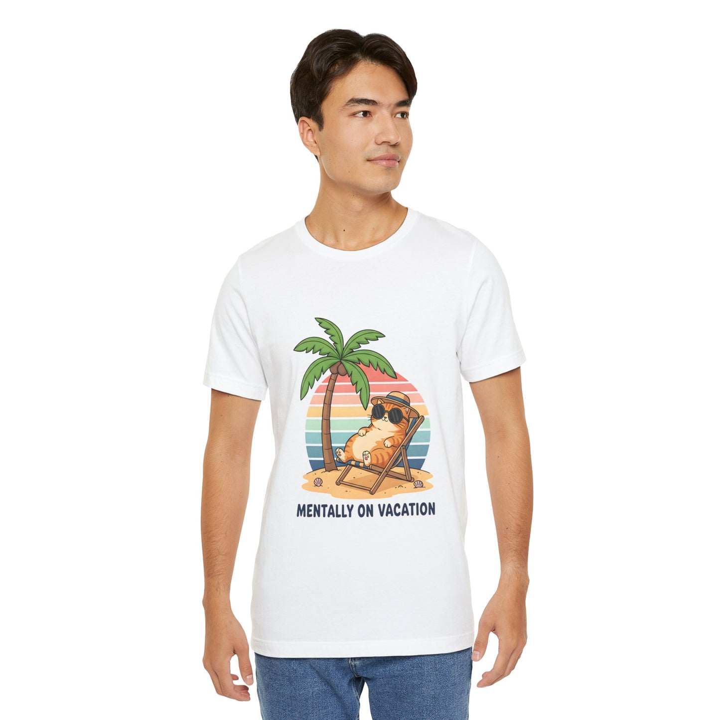 Mentally On Vacation Cat Tee — Beach Cat Palm Tree T-Shirt
