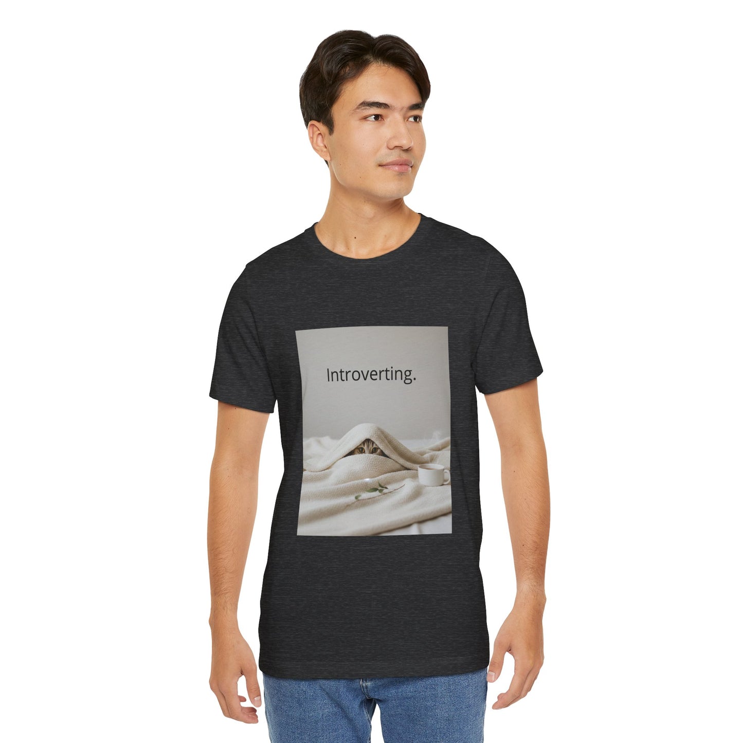 Introverting Cat Tee — Cozy Cat Under Blanket Graphic T-Shirt