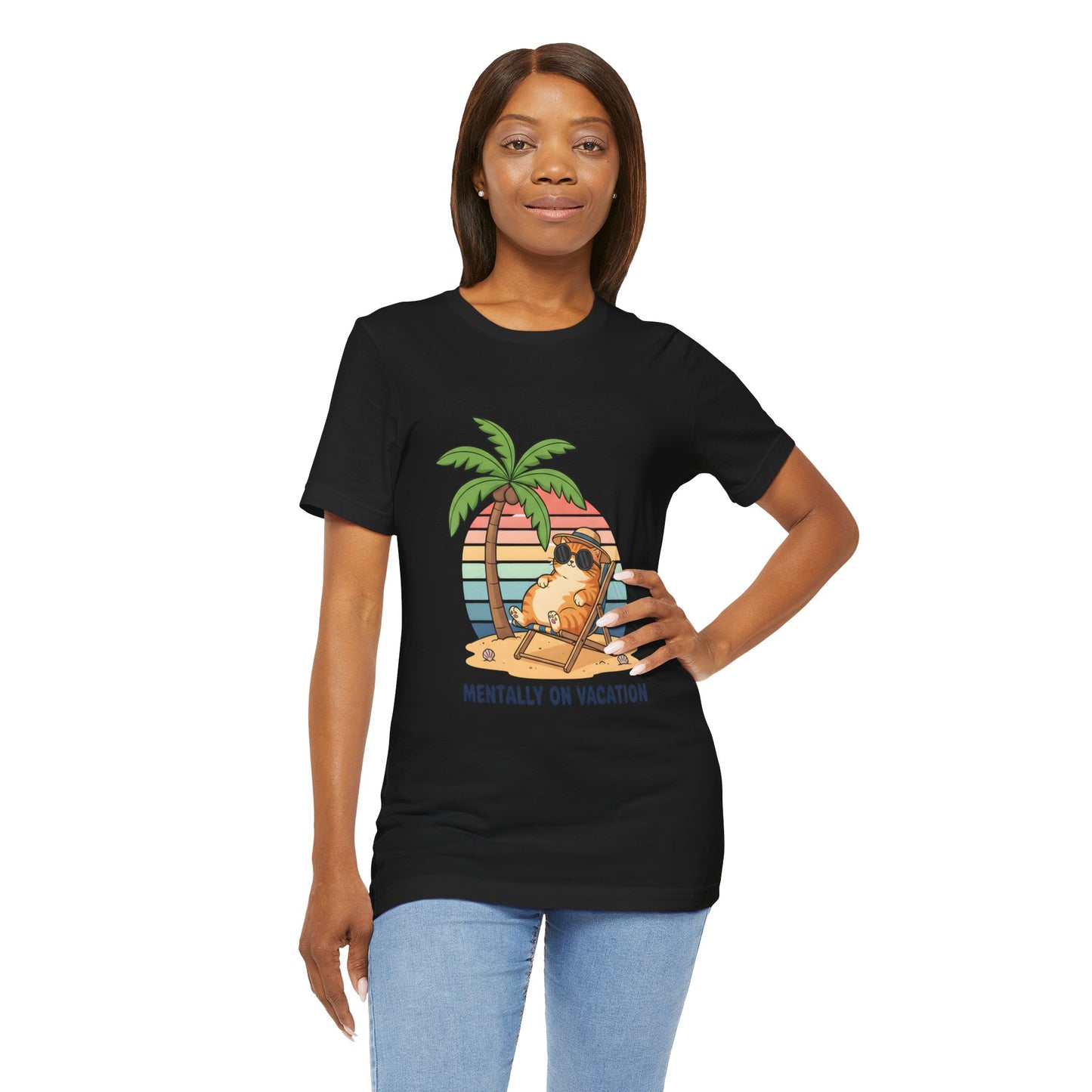 Mentally On Vacation Cat Tee — Beach Cat Palm Tree T-Shirt