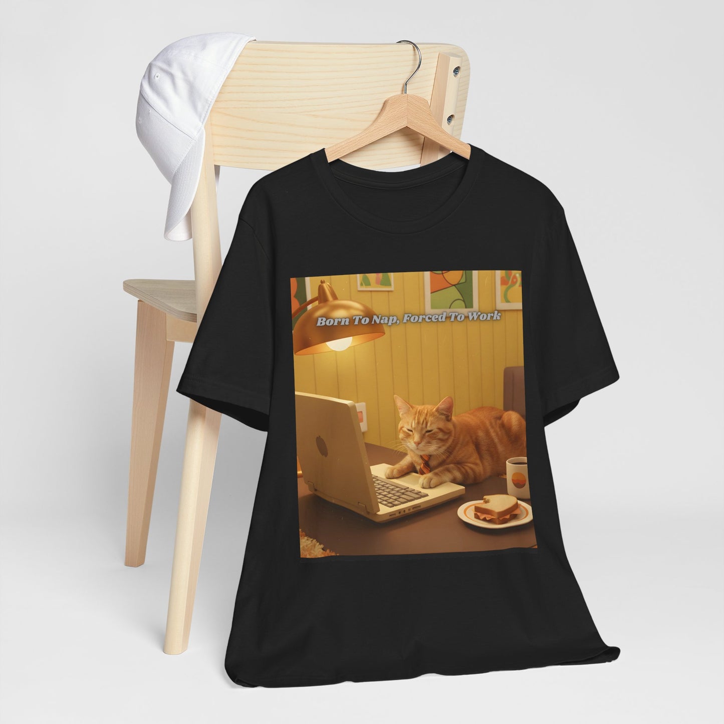 Cat Laptop Tee — "Born To Nap, Forced To Work" Graphic T‑Shirt