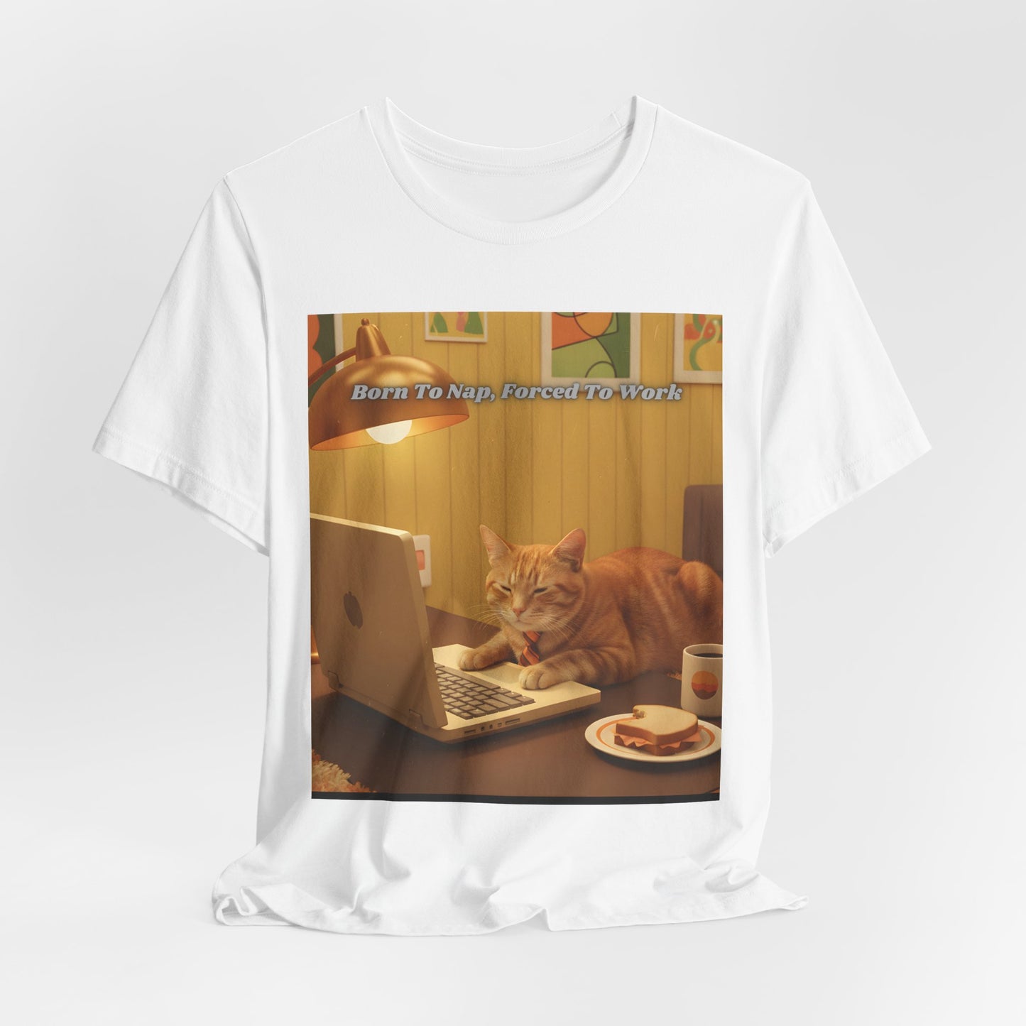 Cat Laptop Tee — "Born To Nap, Forced To Work" Graphic T‑Shirt