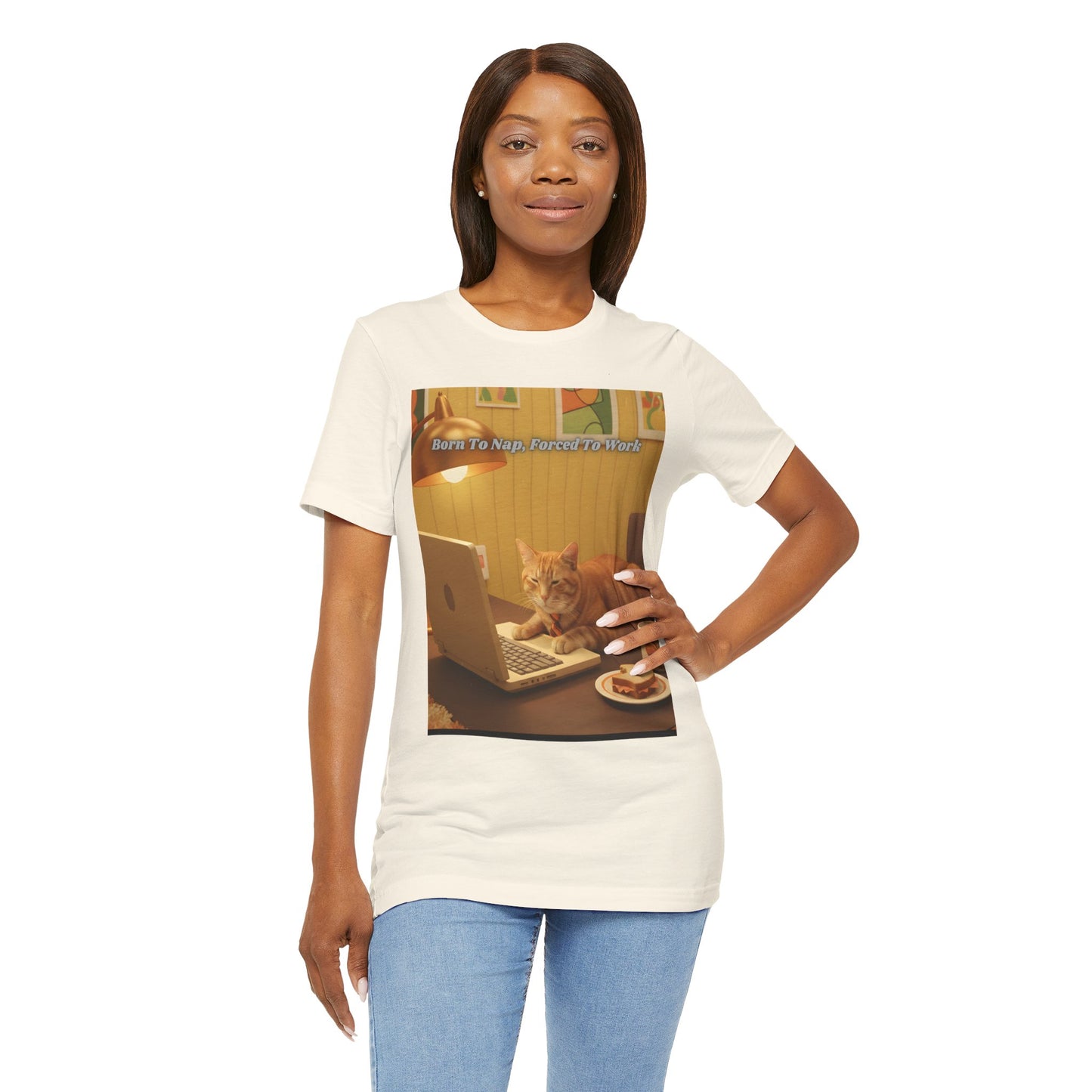Cat Laptop Tee — "Born To Nap, Forced To Work" Graphic T‑Shirt
