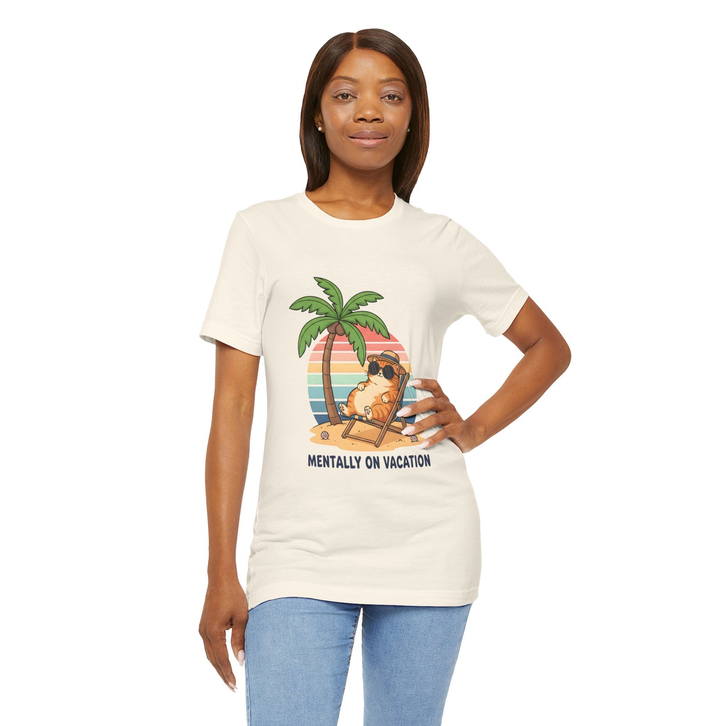 Mentally On Vacation Cat Tee — Beach Cat Palm Tree T-Shirt