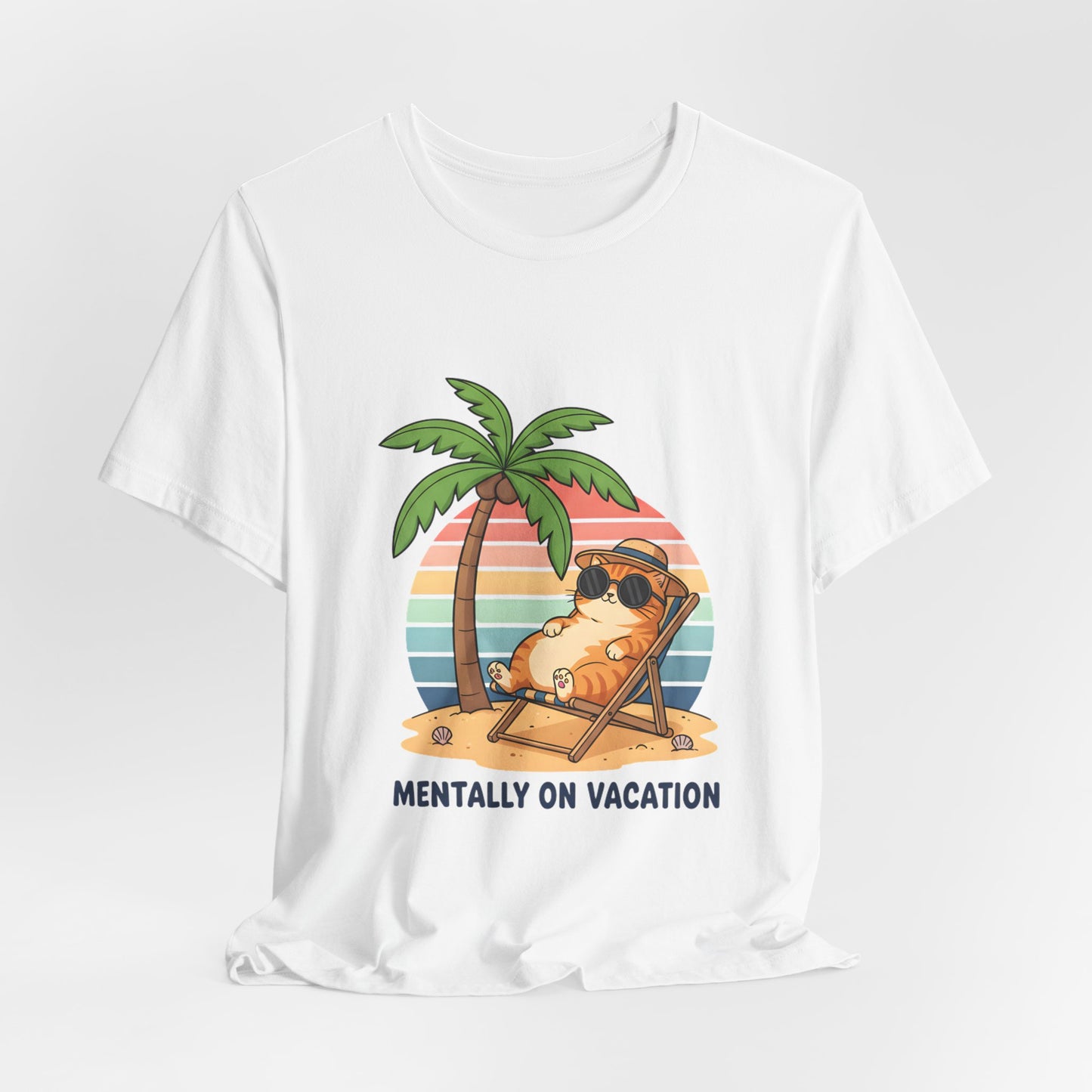 Mentally On Vacation Cat Tee — Beach Cat Palm Tree T-Shirt
