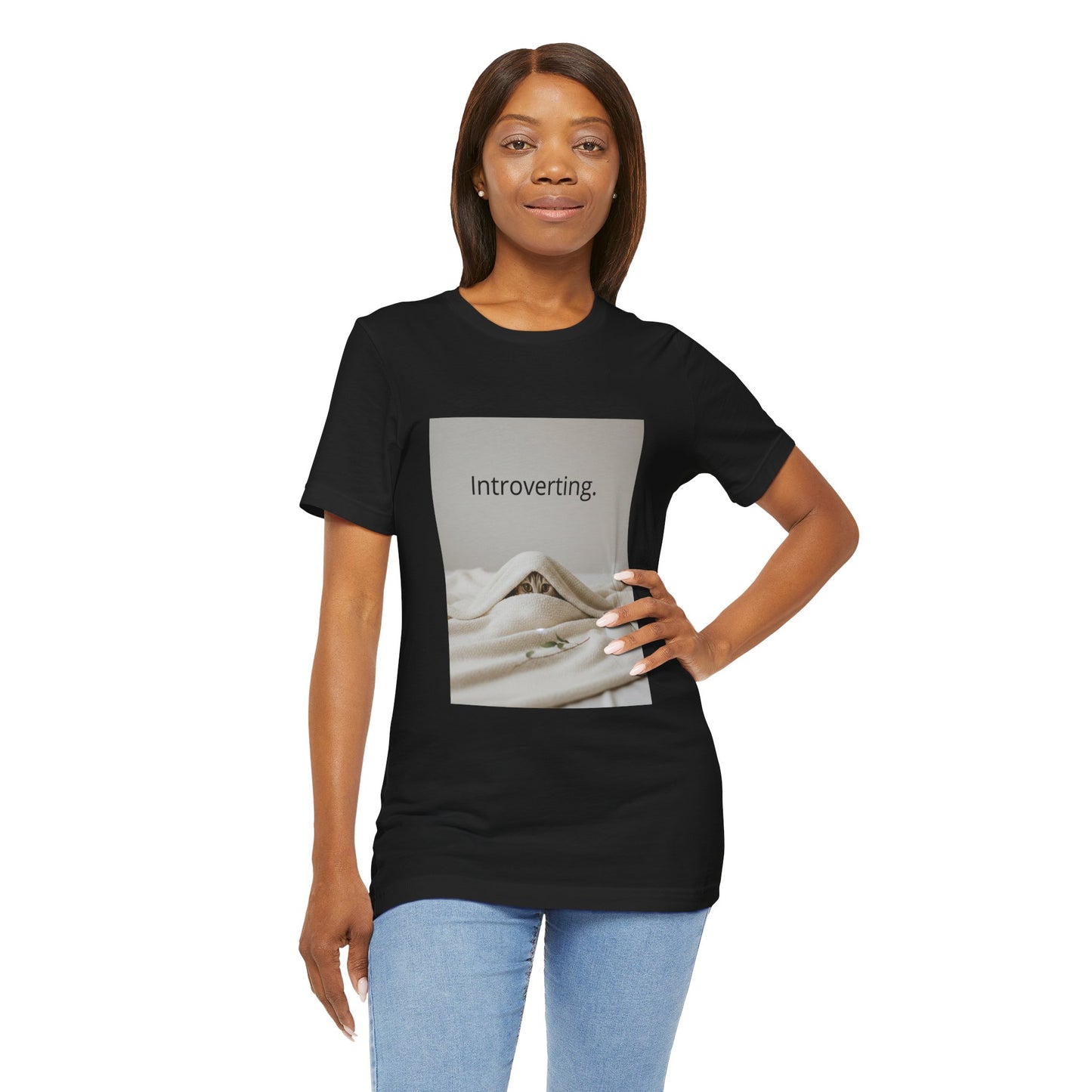 Introverting Cat Tee — Cozy Cat Under Blanket Graphic T-Shirt