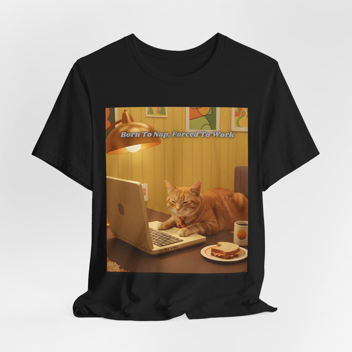 Cat Laptop Tee — "Born To Nap, Forced To Work" Graphic T‑Shirt