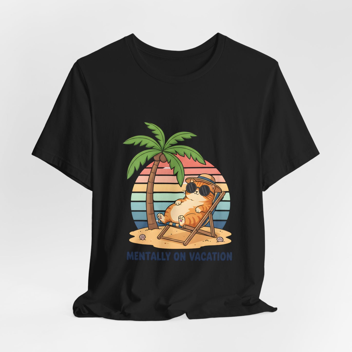 Mentally On Vacation Cat Tee — Beach Cat Palm Tree T-Shirt