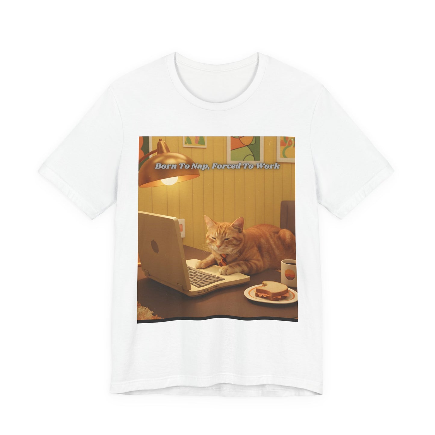 Cat Laptop Tee — "Born To Nap, Forced To Work" Graphic T‑Shirt