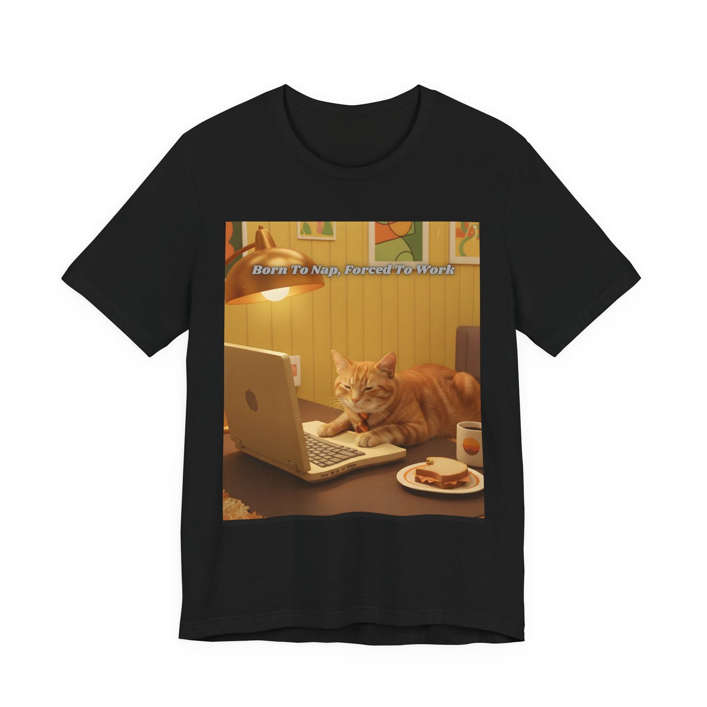 Cat Laptop Tee — "Born To Nap, Forced To Work" Graphic T‑Shirt