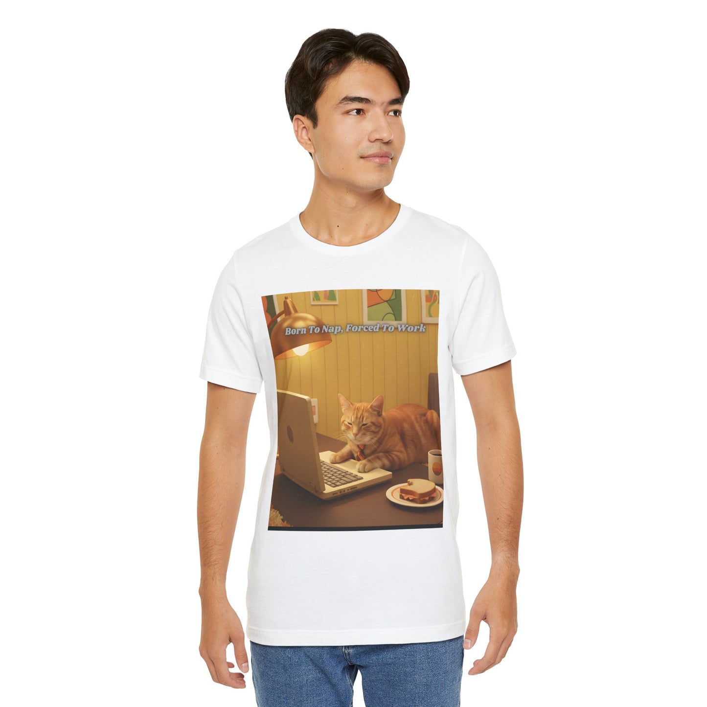 Cat Laptop Tee — "Born To Nap, Forced To Work" Graphic T‑Shirt