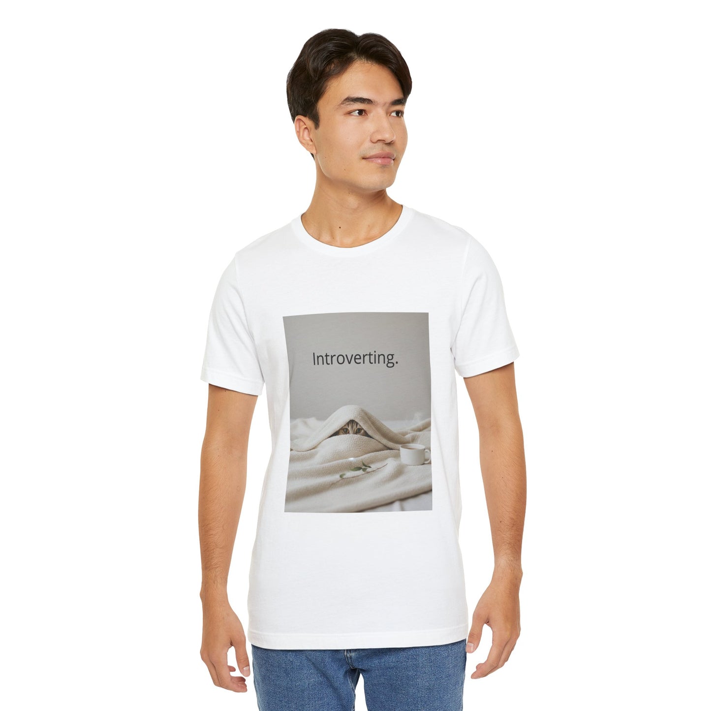 Introverting Cat Tee — Cozy Cat Under Blanket Graphic T-Shirt