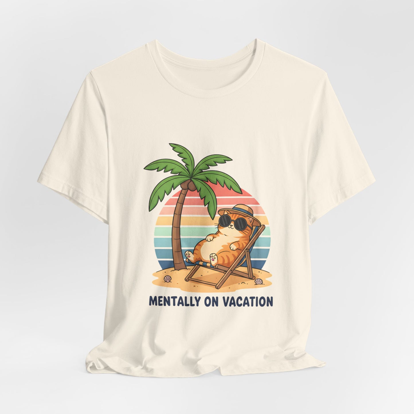 Mentally On Vacation Cat Tee — Beach Cat Palm Tree T-Shirt