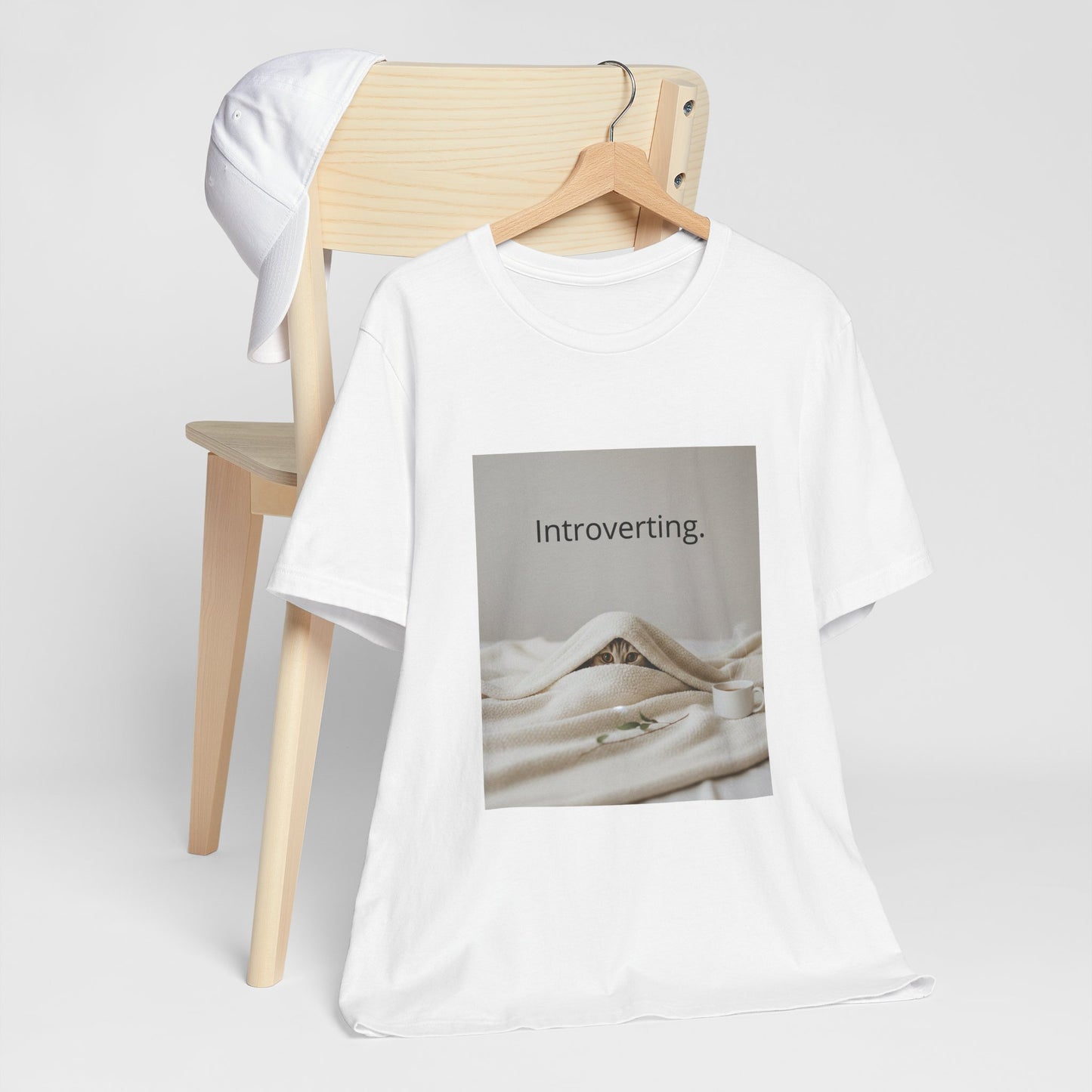Introverting Cat Tee — Cozy Cat Under Blanket Graphic T-Shirt