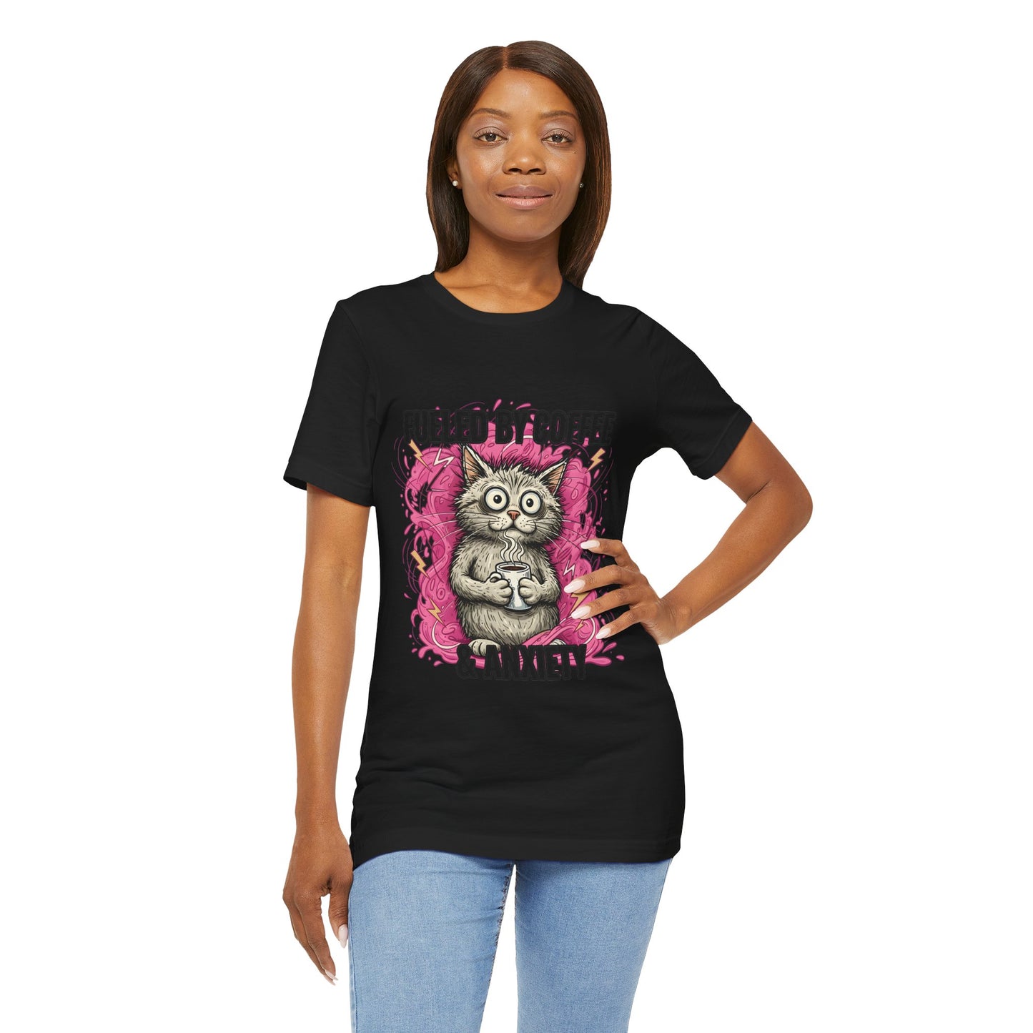 Fueled by Coffee and Anxiety Cat T-Shirt