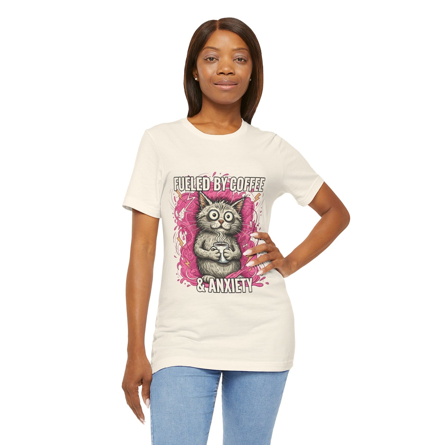 Fueled by Coffee and Anxiety Cat T-Shirt