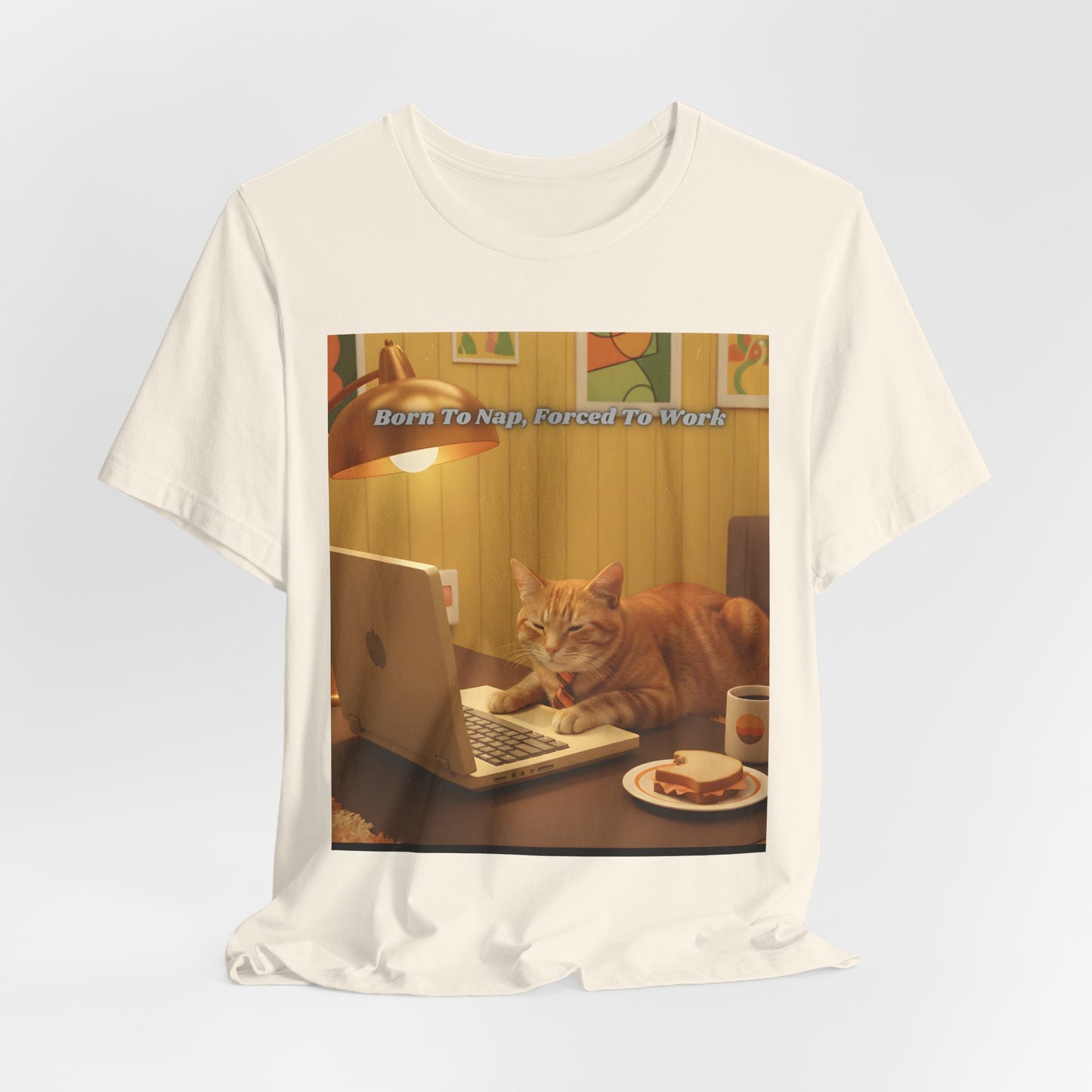 Cat Laptop Tee — "Born To Nap, Forced To Work" Graphic T‑Shirt